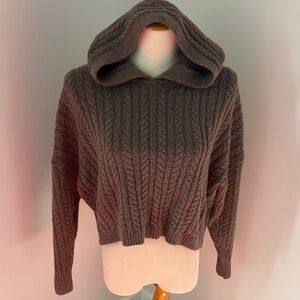 Express Cable-Knit Hooded Cropped Sweater - Brown